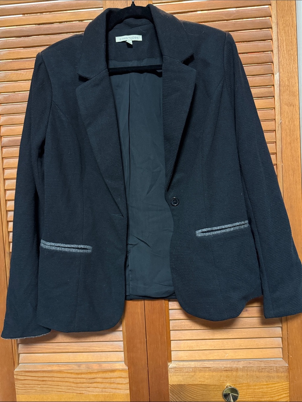 41 Hawthorn Black Single-Button Textured Blazer with Trimmed Pockets